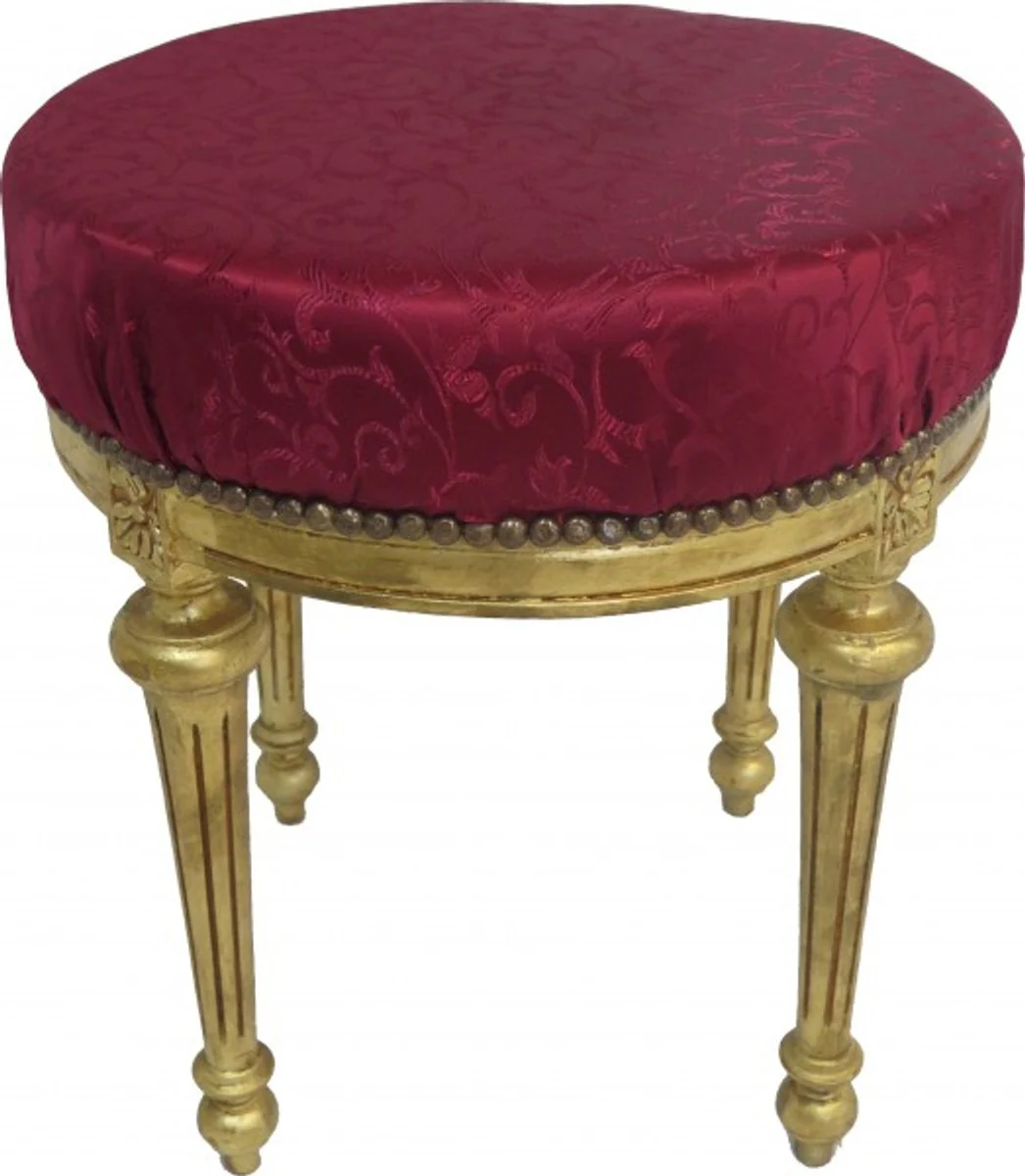 Casa Padrino barroco del taburete taburete redondo Burdeos tela del modelo rojo / oro