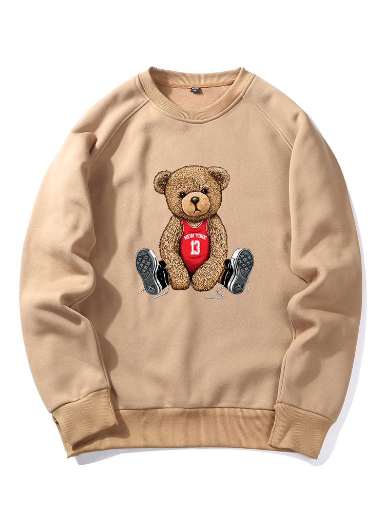 New York Bear Print Raglan Sleeves Sweatshirt