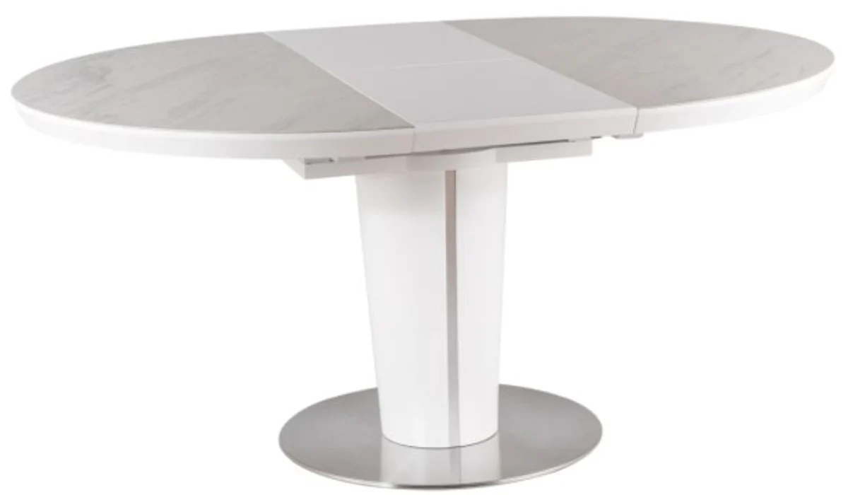 Casa Padrino mesa de comedor de lujo blanco mate / gris / plata 120-160 x 120 x A. 76 cm - Mesa de comedor moderna extensible con placas de cer¨¢mica en aspecto m¨¢rmol - Muebles de Cocina