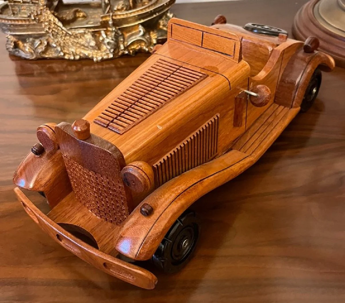 Casa Padrino deco viejo contador de tiempo coche marrón 32 x A. 12 cm - Coche de madera hecho a mano - Decoración de Salón - Decoración de Escritorio - Coches antiguos de madera