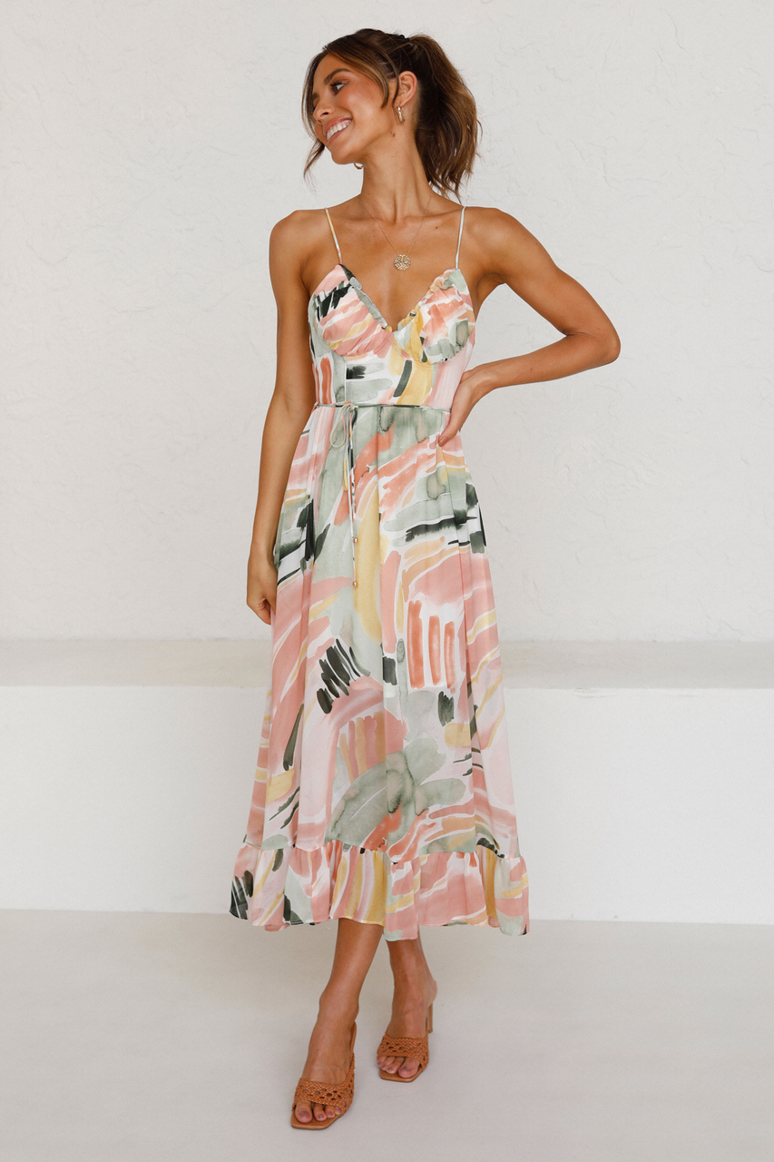 Women's V-neck Tie Tropical Print Dress