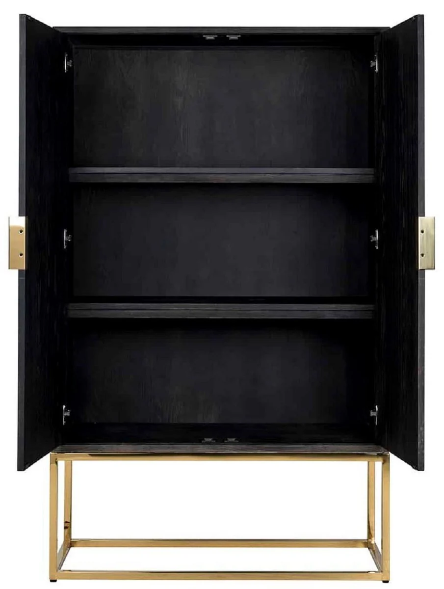 Casa Padrino armario bar de lujo negro / oro 108 x 45 x A. 175 cm - Armario de madera maciza con 2 puertas - Armario de sal¨®n - Armario de bar - Muebles de Hotel - Colecci¨®n de Lujo
