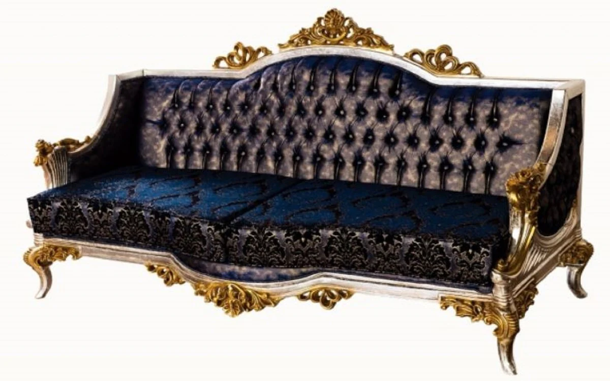 Casa Padrino sof¨¢ barroco de lujo azul real / negro / plata / oro - Magn¨ªfico sof¨¢ de sal¨®n con patr¨®n elegante - Muebles de sal¨®n barrocos