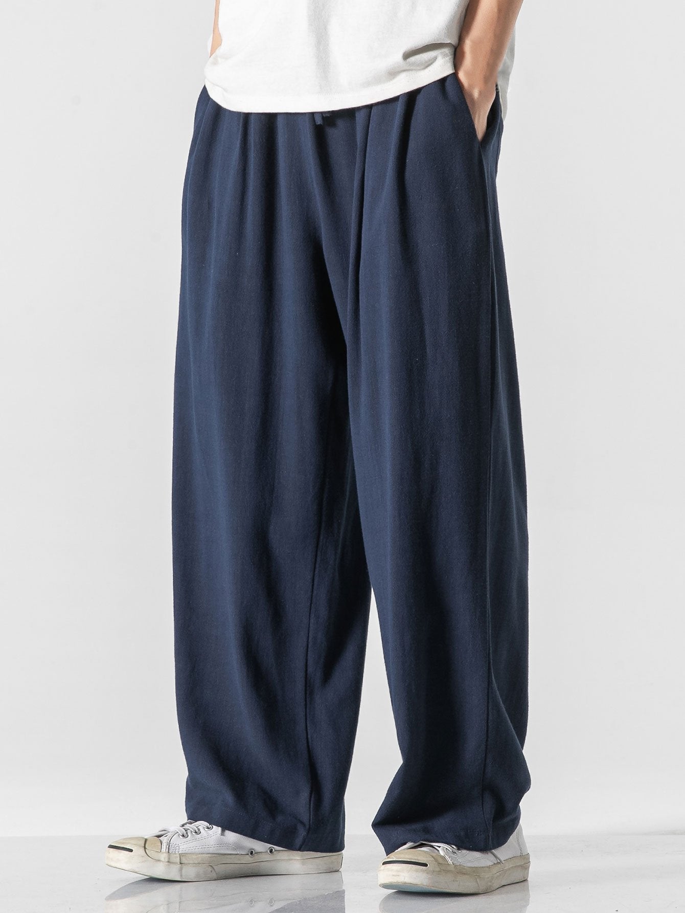 Linen And Cotton Blend Relax Fit Wide Leg Pants