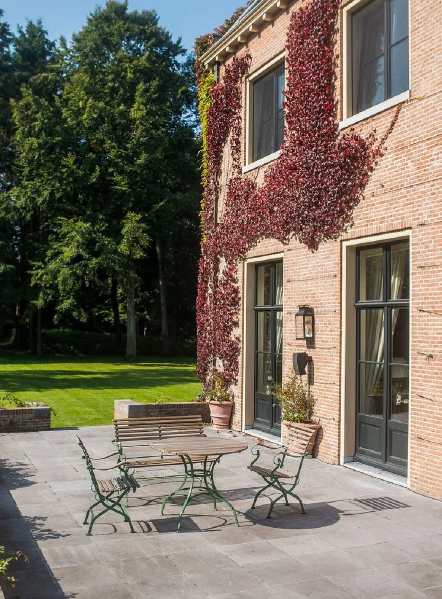 Casa Padrino conjunto de muebles de jardín Art Nouveau de lujo natural / verde - 1 Mesa de Jardín & 1 Banco de Jardín & 2 Sillas de Jardín - Muebles de jardín y de terraza - Muebles de gastronomía