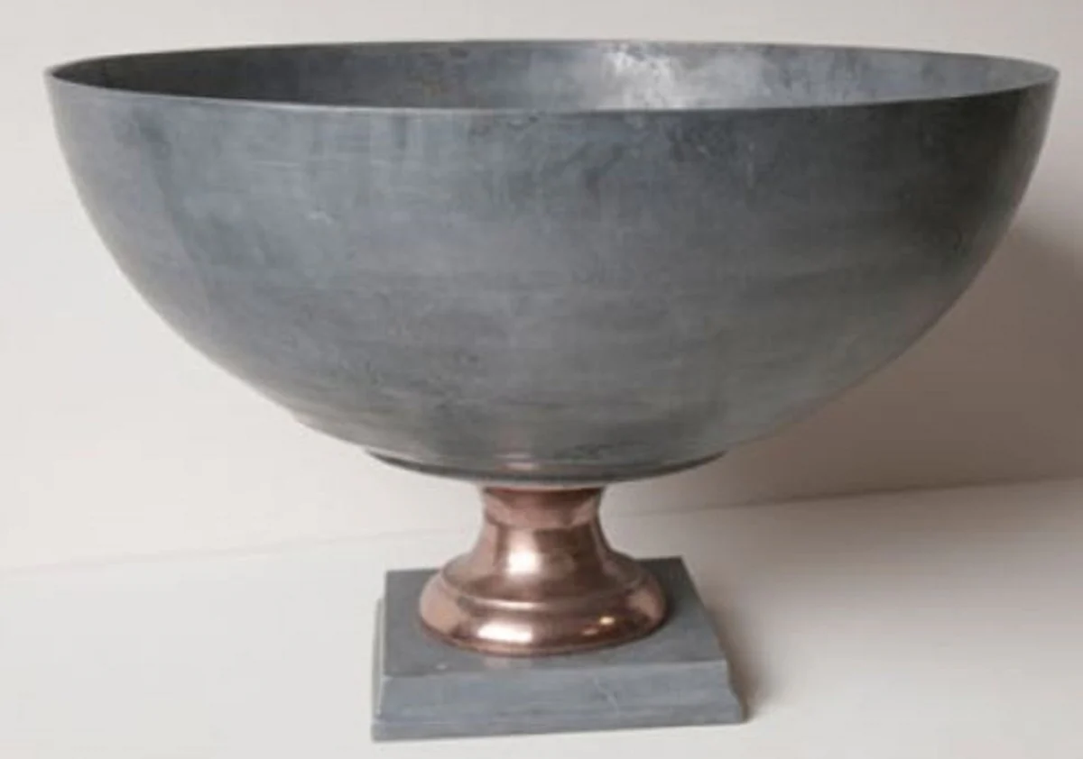 Casa Padrino Tazón Decorativo de Lujo Gris / Cobre Ø 69 x H. 44 cm - Tazón Redondo de Aluminio con Base