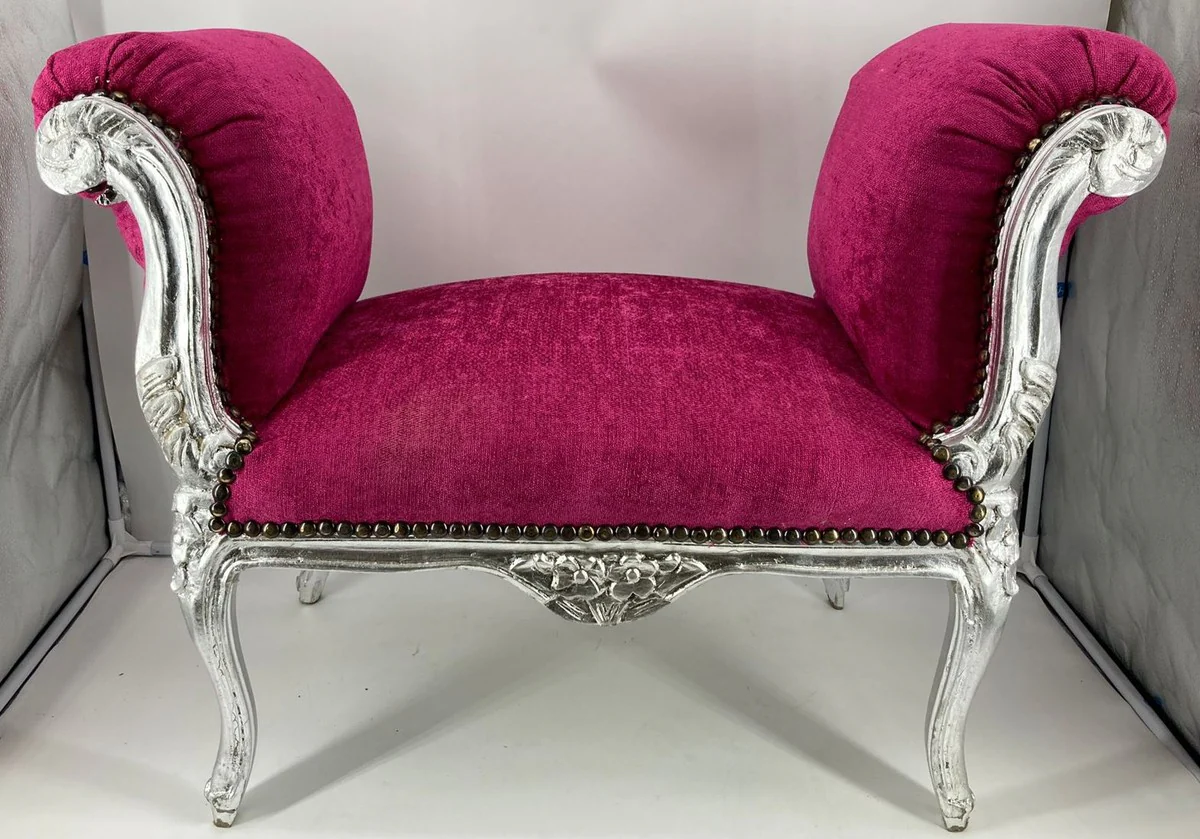 Casa Padrino taburete barroco p¨²rpura / plata - Taburete de estilo antiguo hecho a mano - Taburete de estilo barroco - Muebles de sal¨®n barrocos