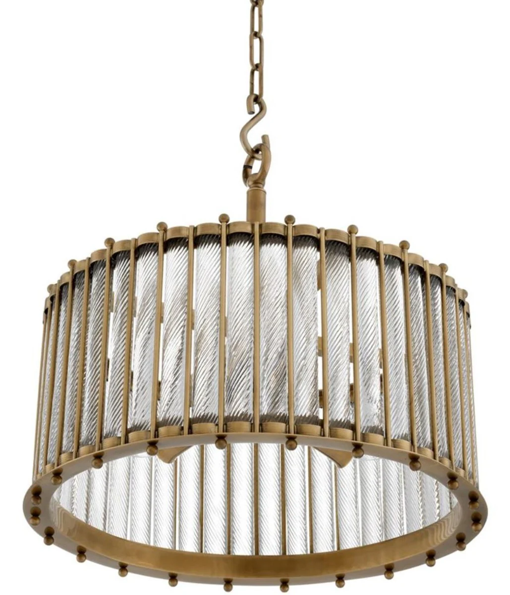 Casa Padrino lámpara colgante de lujo latón antiguo Ø 52,5 x H. 52 cm - Lámpara Colgante Redonda de Latón con Vidrio Hecho a Mano