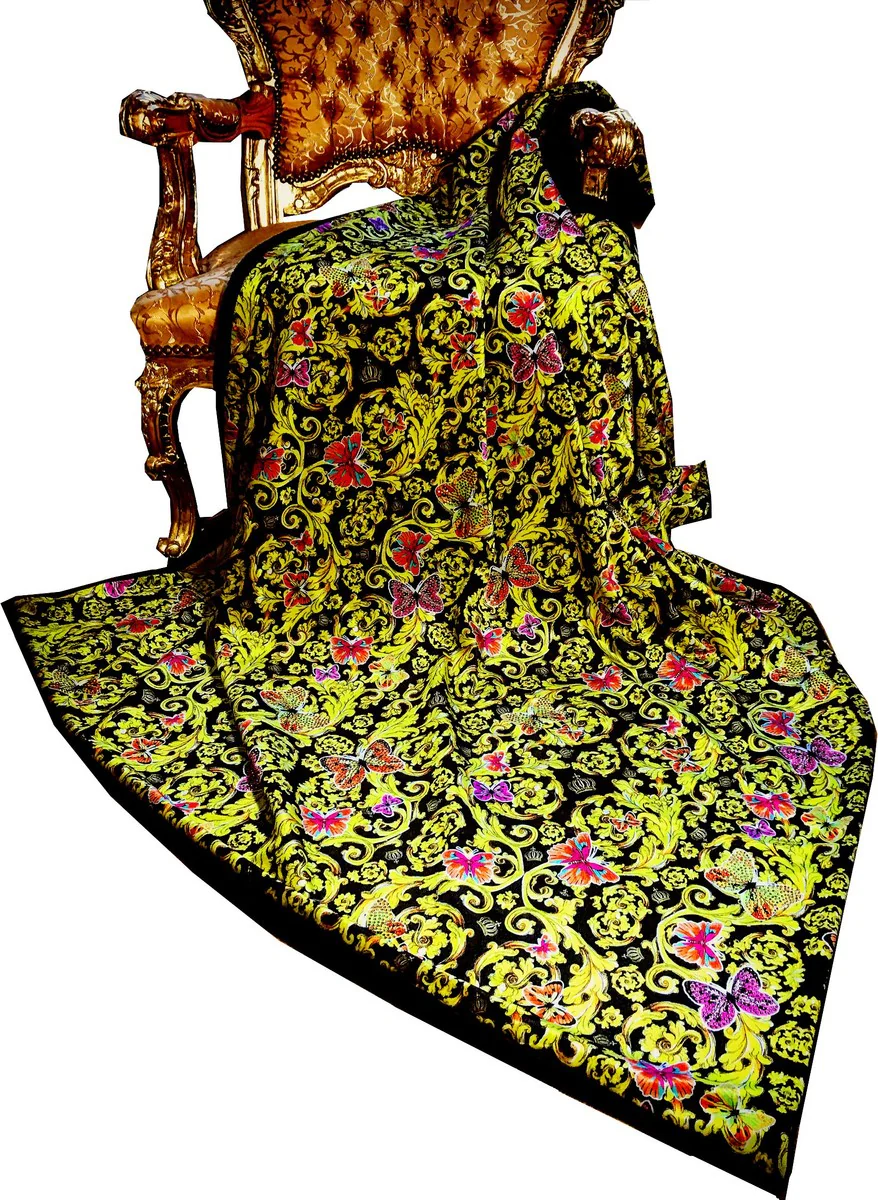 Manta de lujo Pomp??s de Casa Padrino Baroque Butterflies & Flowers de Harald Gl??ckler con diamantes de imitaci¨®n