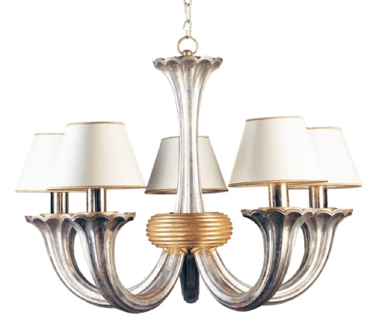 Casa Padrino araña de luces barroco de lujo plata antigua / oro antiguo / blanco Ø 82 x A. 60 cm - Magnífica araña de salón de estilo barroco - Calidad de lujo - Hecho en Italia