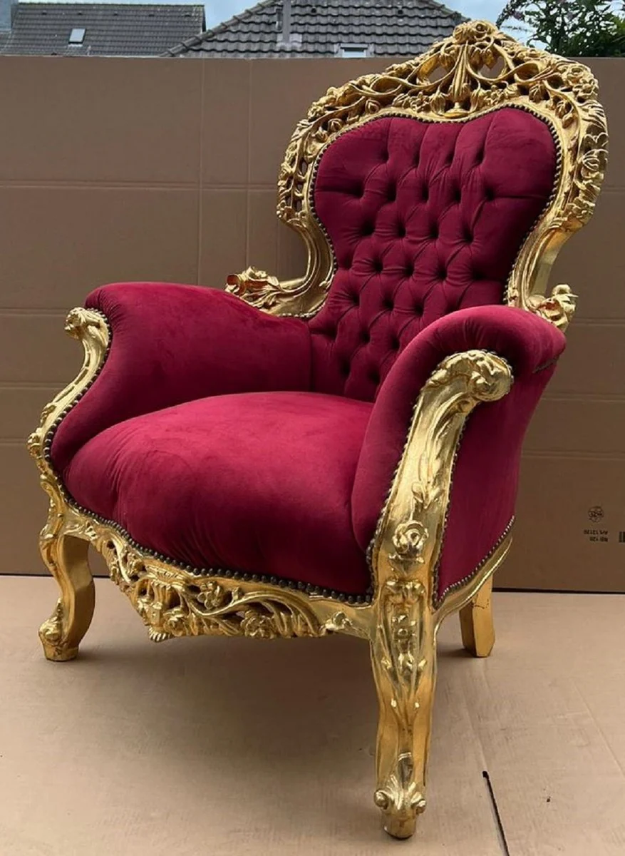 Casa Padrino Sill¨®n Barroco Rojo Burdeos / Oro - Sill¨®n de Sal¨®n Estilo Antiguo Hecho a Mano - Muebles de Estilo Antiguo - Muebles de Sal¨®n Barrocos