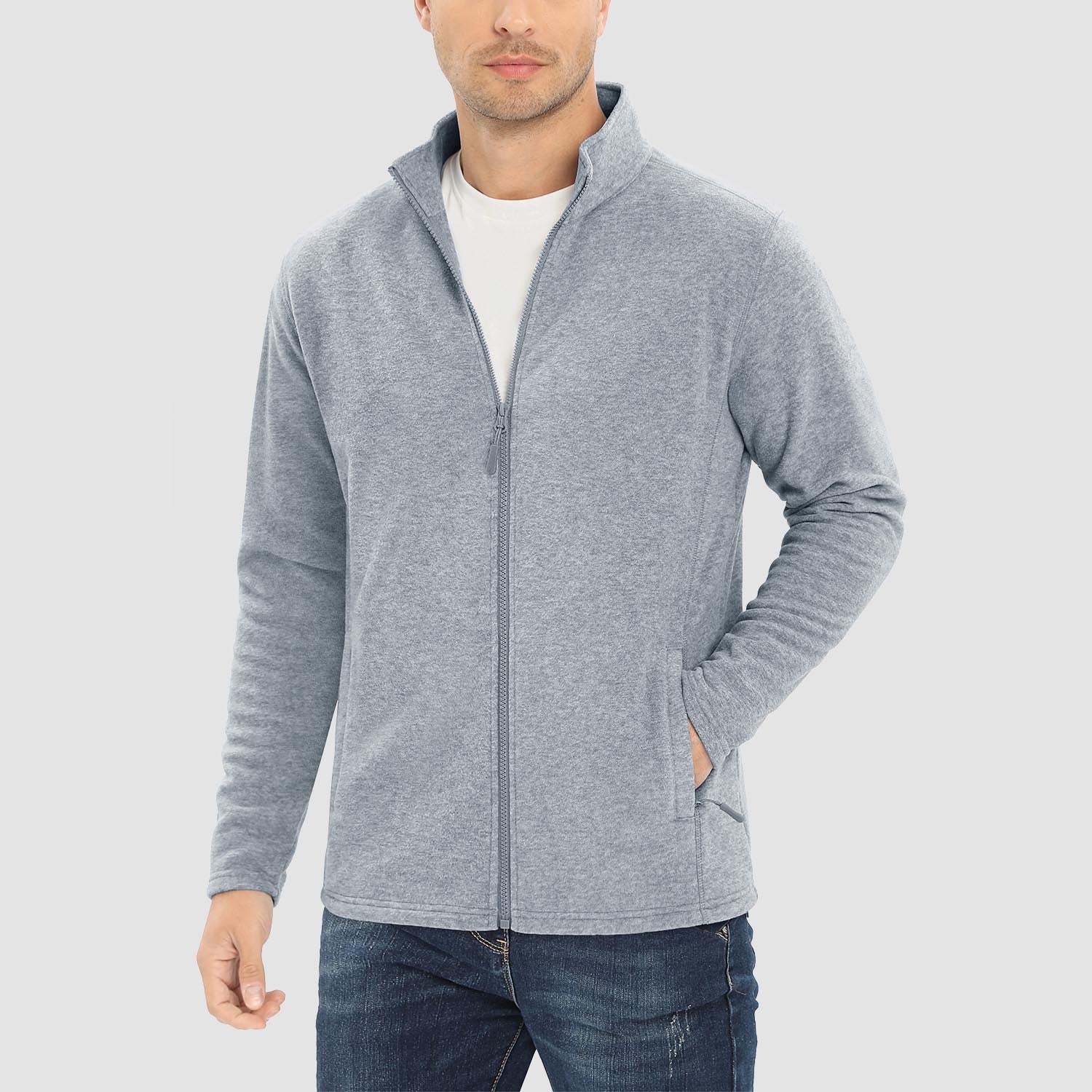 Men's Fleece Jacket Sweater Full Zip Up Coat With Zipper Pockets