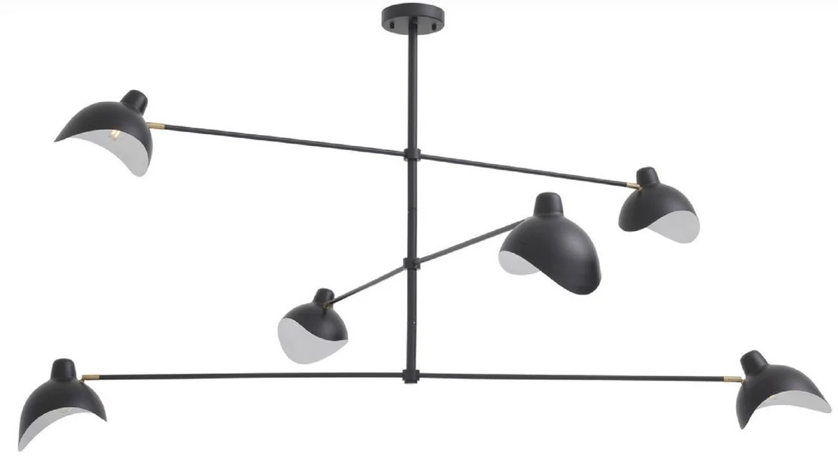 Casa Padrino lámpara de araña de diseño negro / latón antiguo 180 x 180 x A. 84,5 cm - Elegante lámpara de araña de estilo años 50 - Colección de Lujo