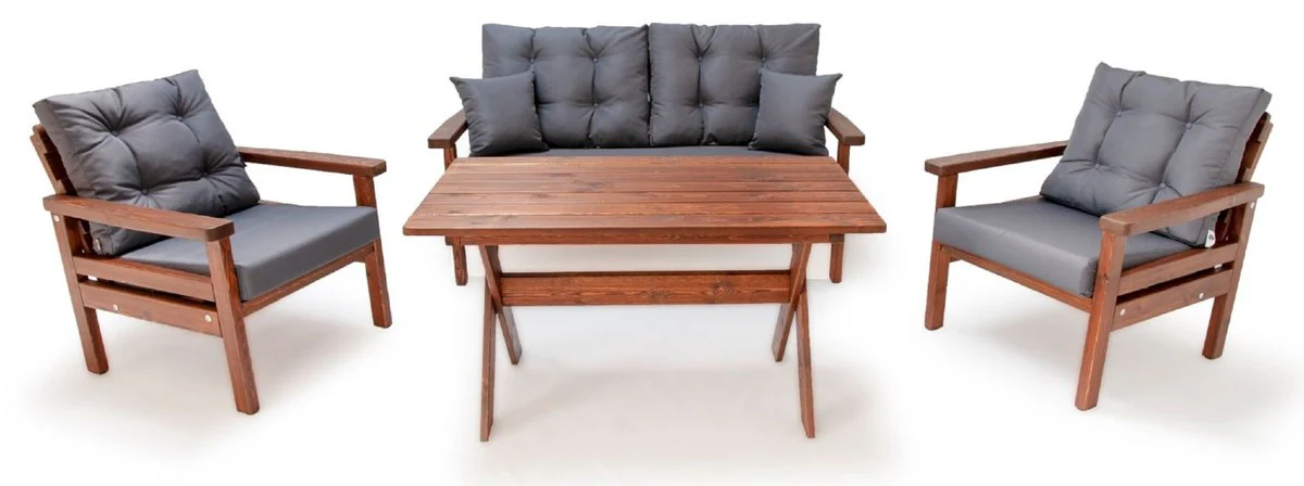 Casa Padrino conjunto de muebles de jardín de lujo antracita / marrón oscuro - 1 Sofá de Jardín y 2 Sillones de Jardín y 1 Mesa de Comedor Jardín - Muebles de jardín y terraza - Muebles de lujo