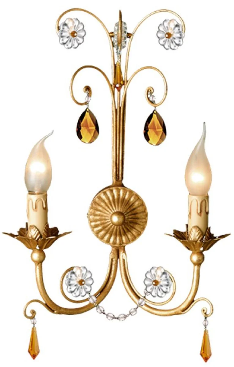 Casa Padrino lámpara de pared doble barroco de lujo oro antiguo / multicolor 30 x 13 x A. 45 cm - Lámpara de pared de metal con precioso cristal de Swarovski - Luces barrocas - Hecho en Italia