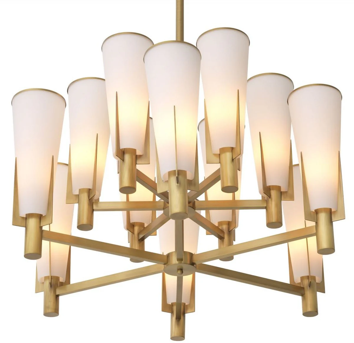 Casa Padrino lámpara de araña de lujo latón antiguo / blanco Ø 87 x A. 56,5 cm - Lámpara de araña moderna de metal con pantallas de vidrio - Colección de Lujo
