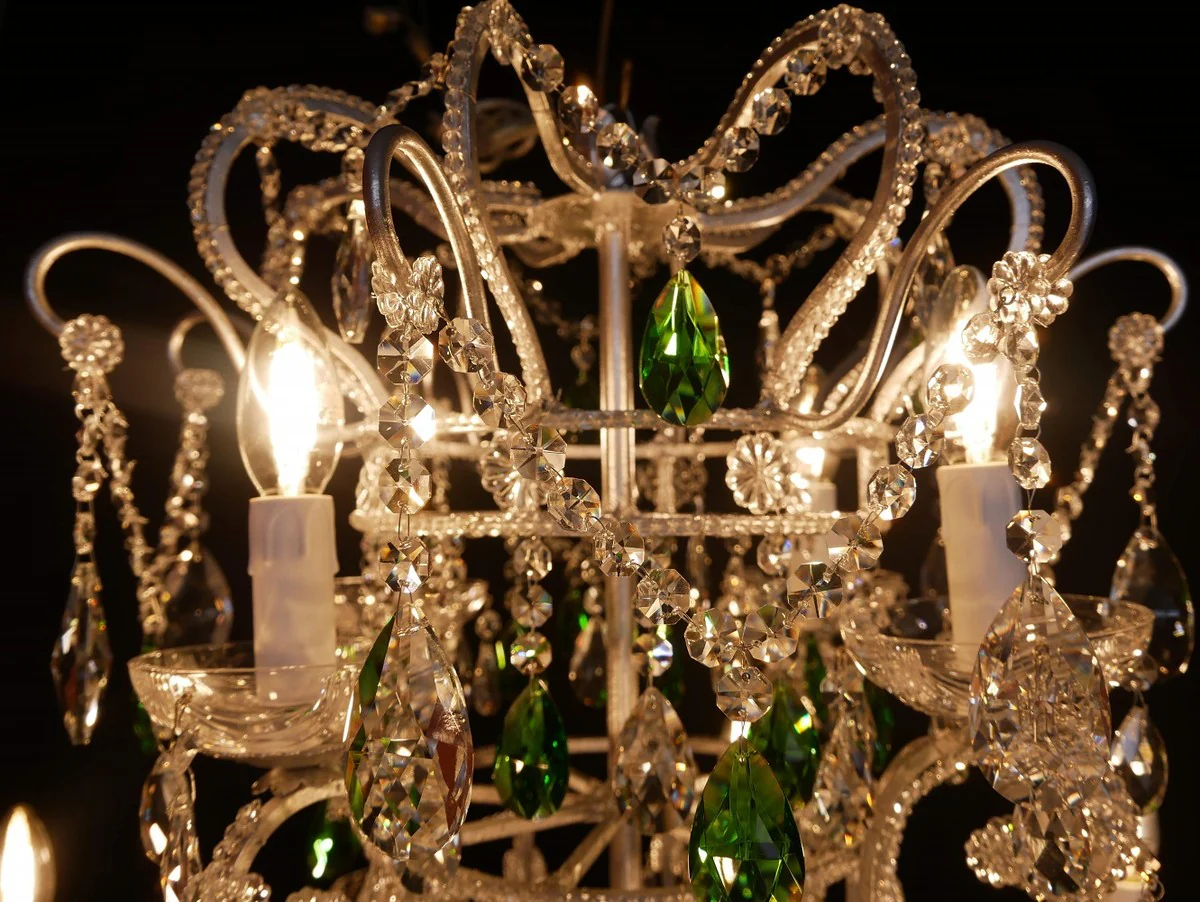 Casa Padrino araña de luces de cristal barroco de lujo verde / plata Ø 80 x A. 95 cm - Lámpara de Araña de Hotel y Restaurante - Noble y Magnífico - Calidad de Lujo - Hecho en Italia