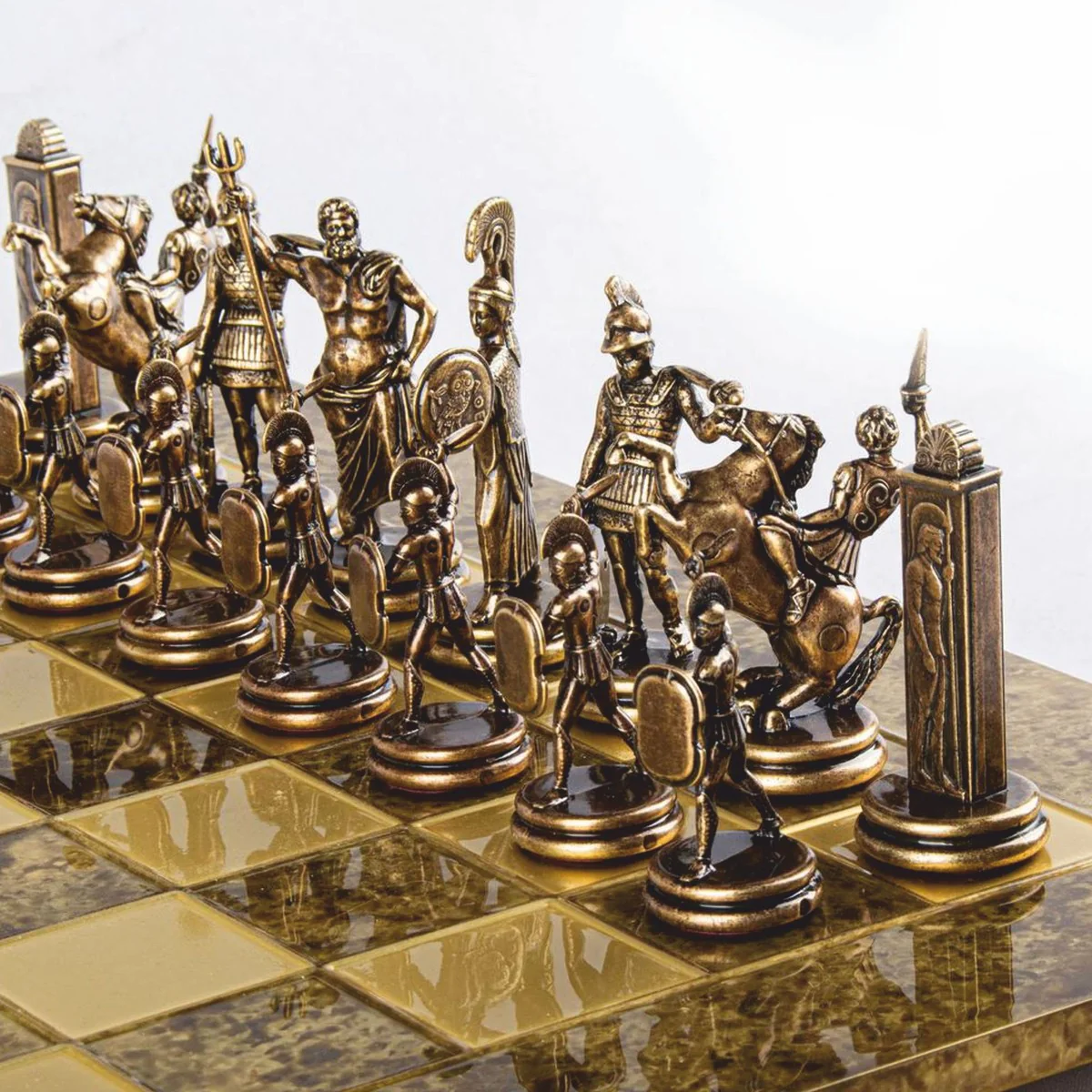 Casa Padrino conjunto de ajedrez de lujo oro / marr¨®n / bronce 54 x 54 cm - Conjunto de ajedrez griego