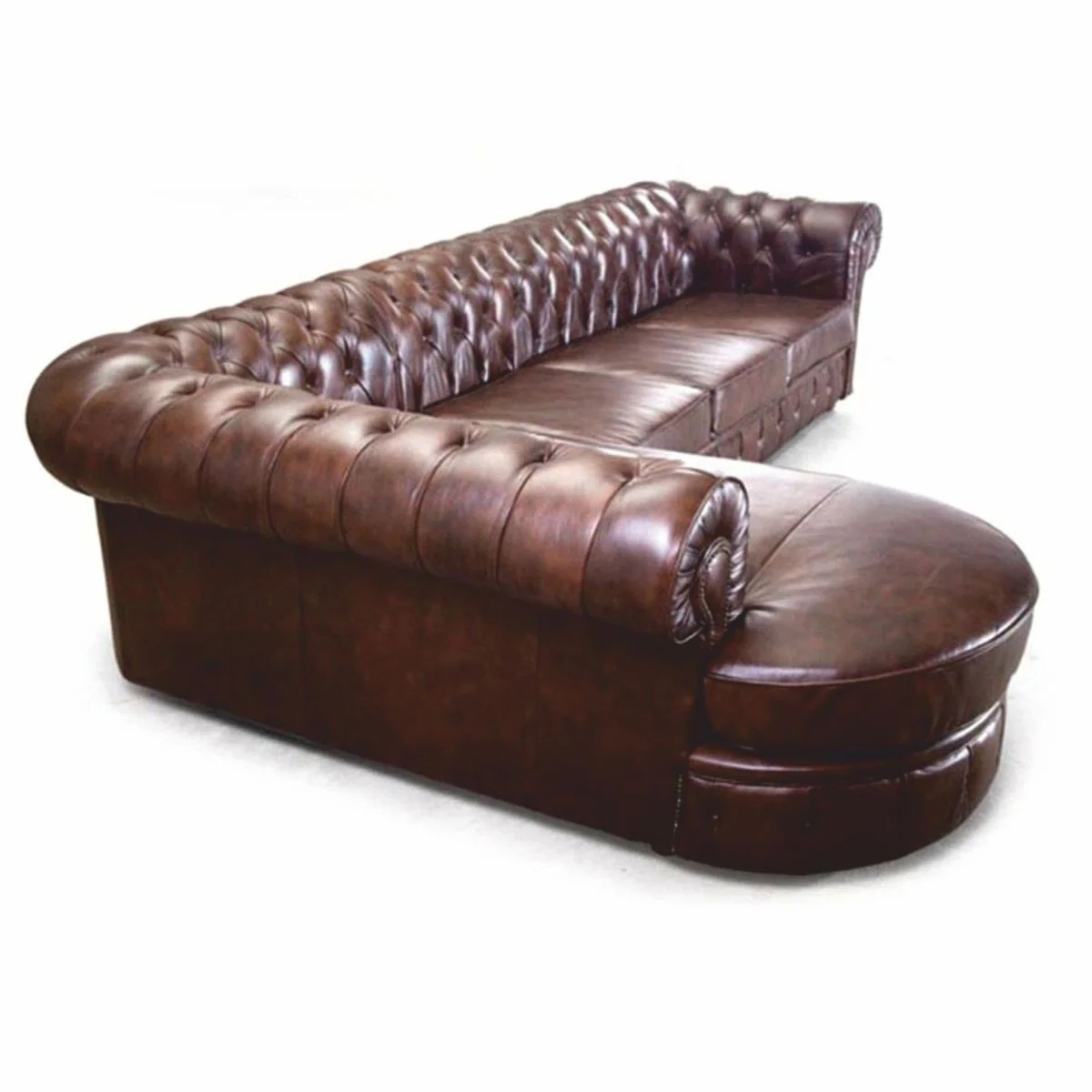 Casa Padrino sof¨¢ esquinero Chesterfield de lujo de piel marr¨®n oscuro 293 cm - Muebles de Cuero Genuino