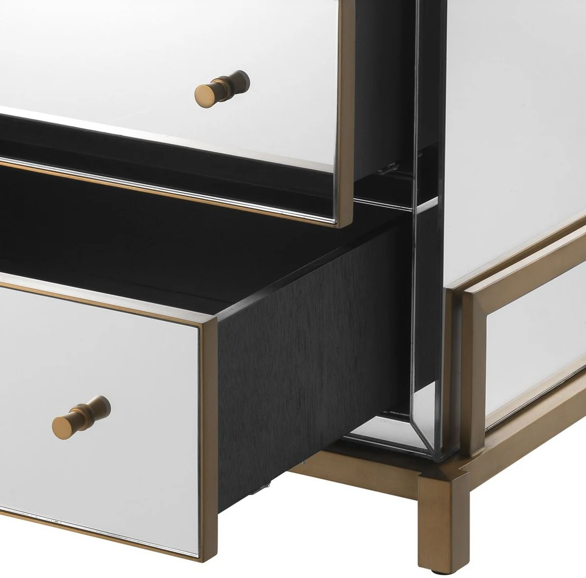 Casa Padrino c¨®moda de vidrio espejo de lujo con 5 cajones lat¨®n 88,5 x 52 x A. 87,5 cm - Armario de dormitorio con espejo - Muebles de Dormitorio