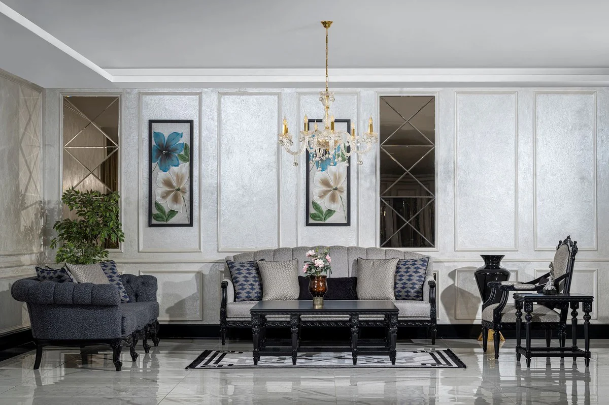 Casa Padrino mesa de centro barroco de lujo negro - Mesa de sal¨®n de madera maciza hecha a mano en estilo barroco - Muebles de sal¨®n en estilo barroco - Muebles barrocos