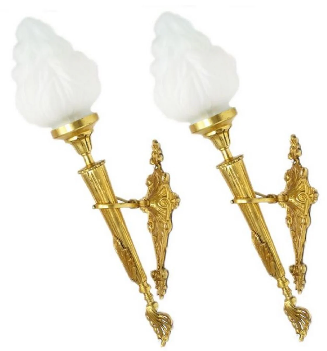 Casa Padrino conjunto de apliques de pared barroco oro / blanco 15 x 15 x H. 60 cm - Lámparas de Pared con Diseño de Antorcha