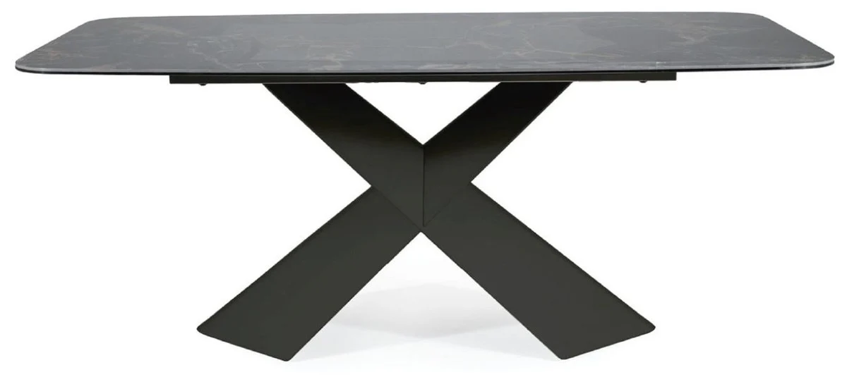 Casa Padrino mesa de comedor de lujo con tablero de cer¨¢mica de vidrio templado negro-marr¨®n / negro mate 180 x 95 x A. 76 cm - Mesa de cocina de lujo - Muebles de comedor - Muebles de lujo