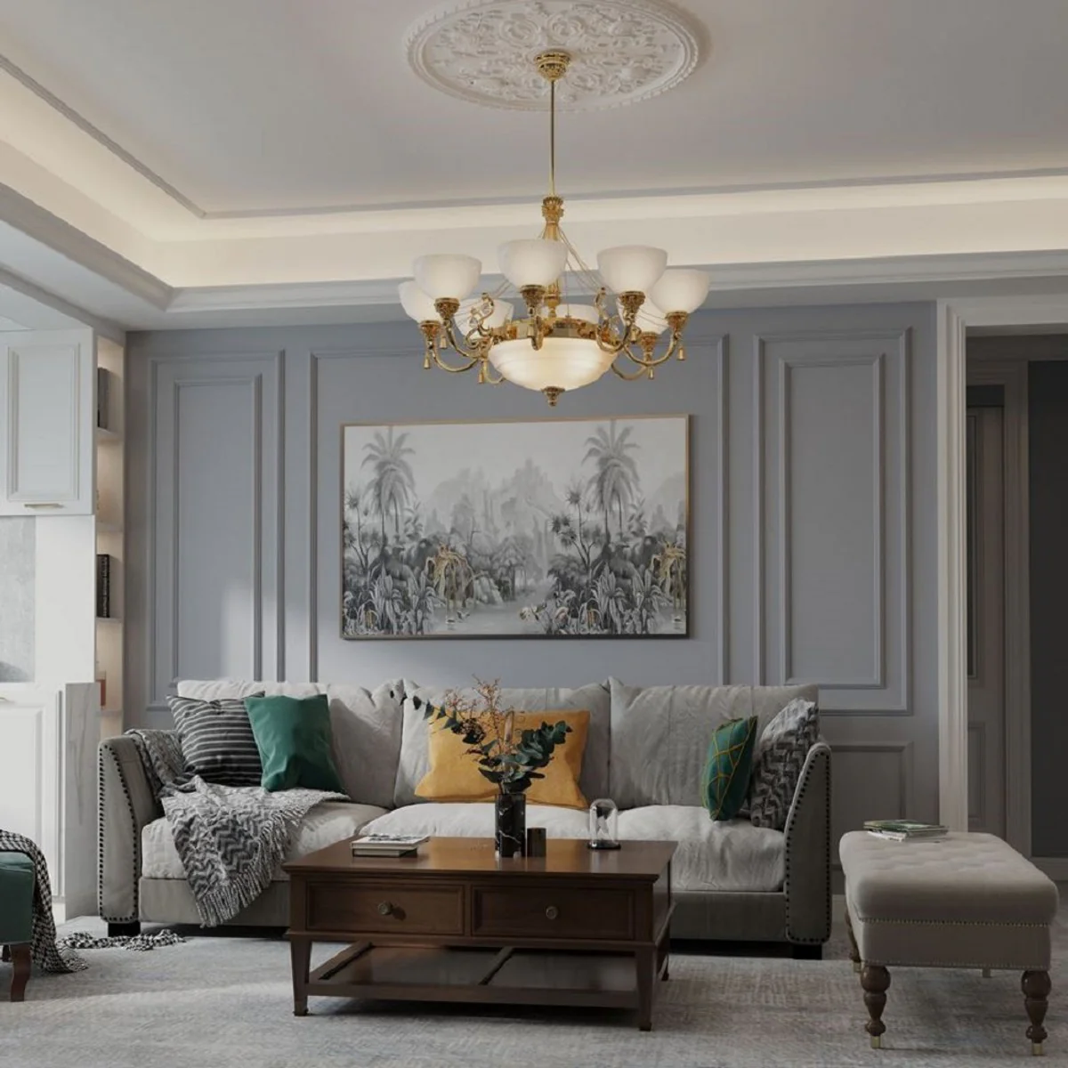 Casa Padrino ara?a de luces de cristal barroco de lujo oro / blanco ? 95 cm