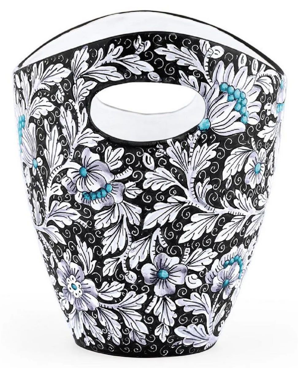 Casa Padrino cubitera de cer¨¢mica de lujo negro / multicolor ? 27 x A. 25 cm - Cubitera hecha y pintada a mano - Enfriador de vino - Enfriador de champ¨¢n - Calidad de lujo - Hecho en Italia