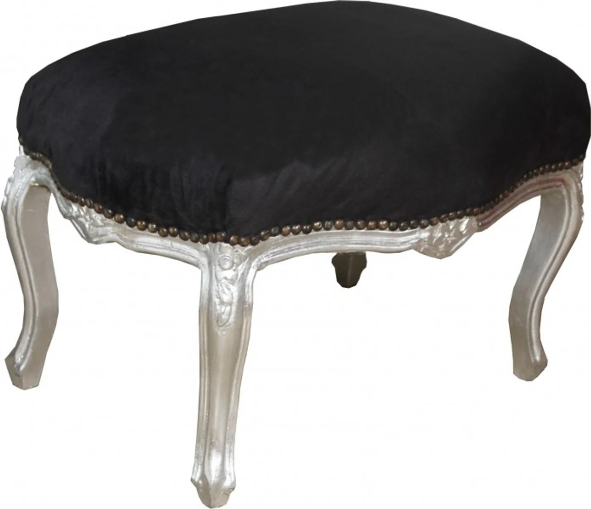 Casa Padrino Baroque Stool Black Silver - Baroque Furniture