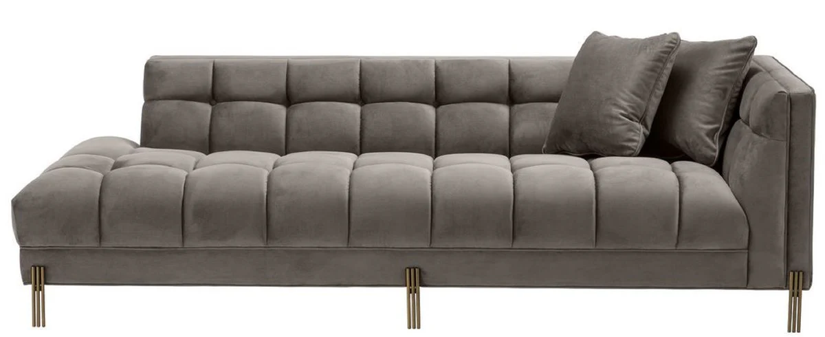 Casa Padrino sof¨¢ lounge de lujo gris - greige / lat¨®n 223 x 95 x H. 68 cm - Sof¨¢ de Sala del Lado Derecho con Terciopelo Fino y 2 Almohadas