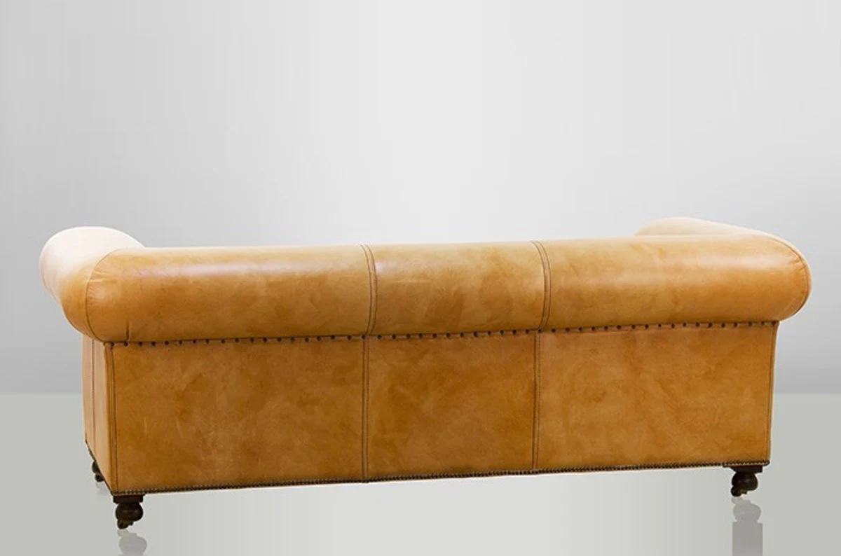 Chesterfield Luxus Echt Leder Sofa 2.5 Seater Vintage Leder von Casa Padrino Old Saddle Sand