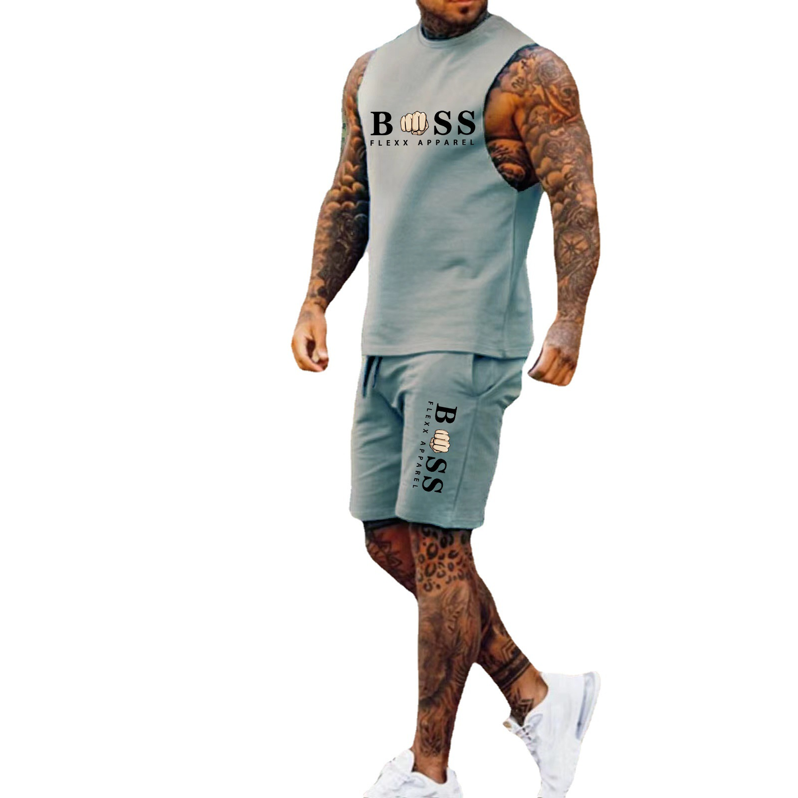 Suitmens Men's Casual Printed Tank Top Set