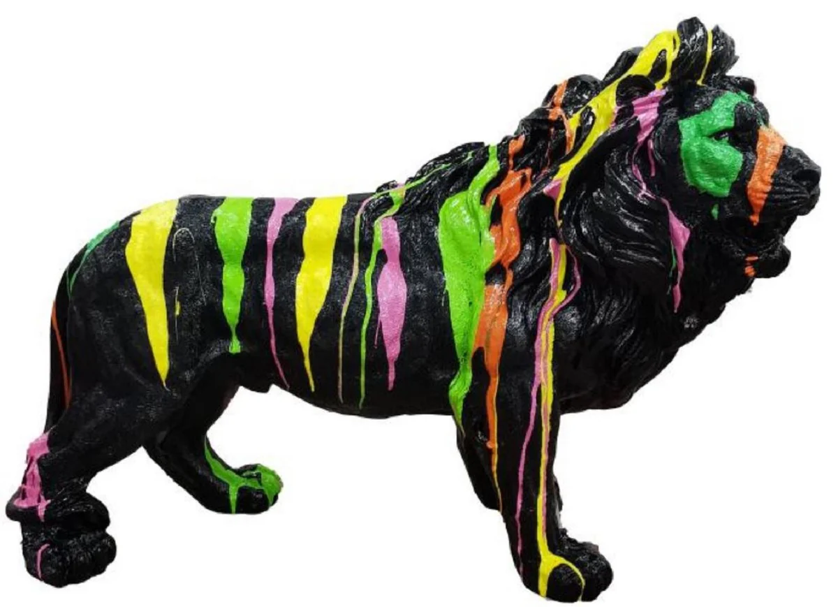 Casa Padrino escultura decorativa de lujo le¨®n negro / multicolor 100 x A. 68 cm - Figura decorativa grande - Figura animal XXL - Escultura decorativa XXL - Esculturas y figuras decorativas XXL
