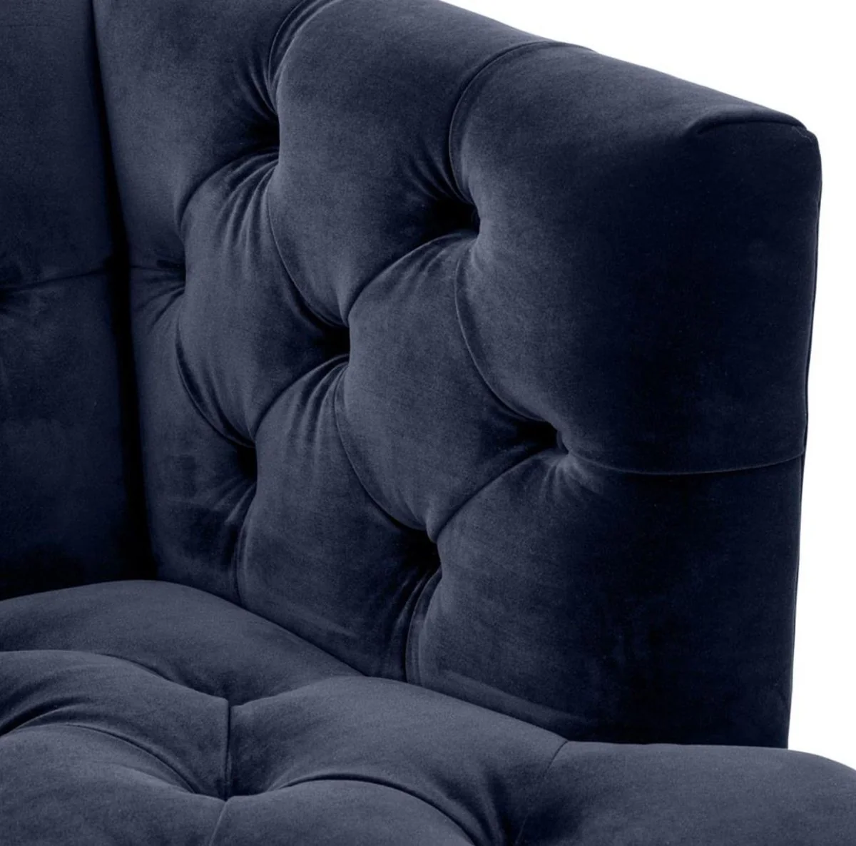 Casa Padrino sofá de la sala de estar de lujo azul medianoche / negro / latón 230 x 85 x H. 79 cm - Sofá Chesterfield de Terciopelo