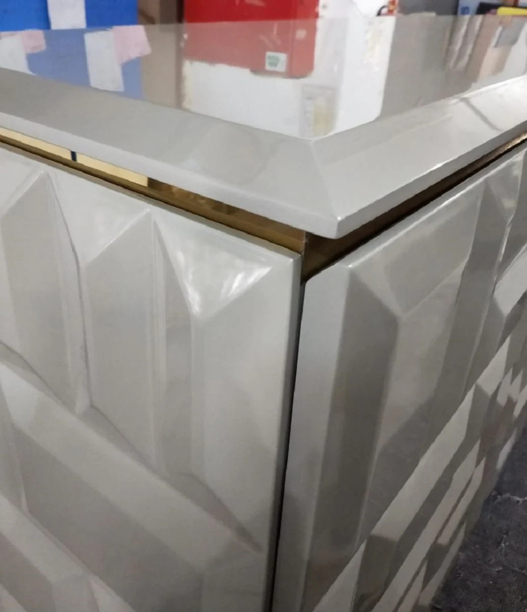 Casa Padrino aparador de lujo gris / oro 220 x 45 x A. 75 cm - Armario noble de madera maciza con 4 puertas - Muebles de Lujo - Calidad de Lujo