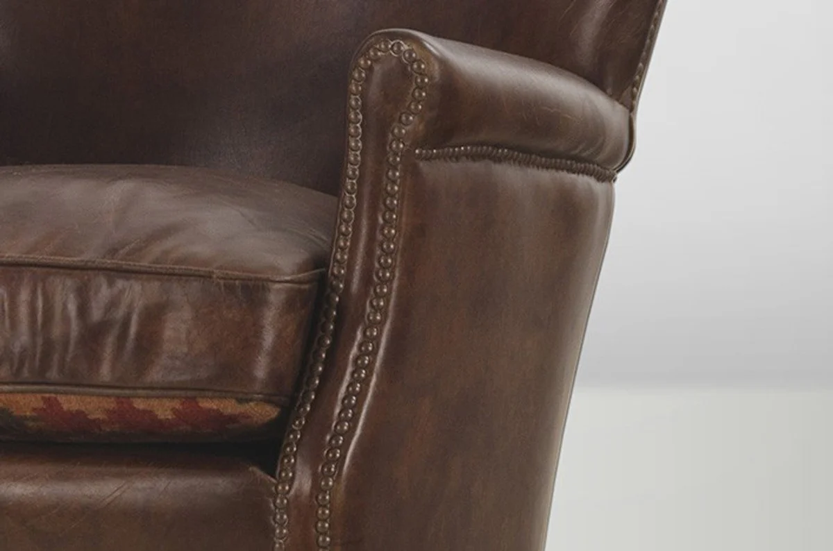 Chesterfield luxury leather wing chair with vintage leather Cigar Casa Padrino - club chair