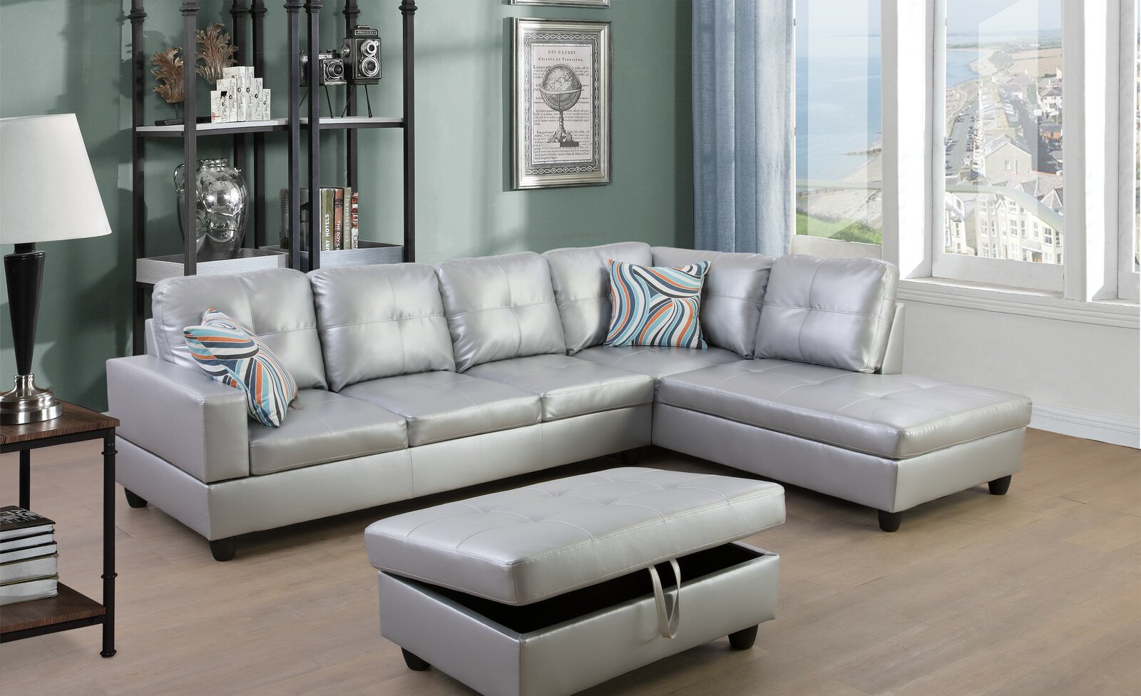 Wilhelmine 103.5��� Wide Faux Leather Sofa & Chaise With Ottoman