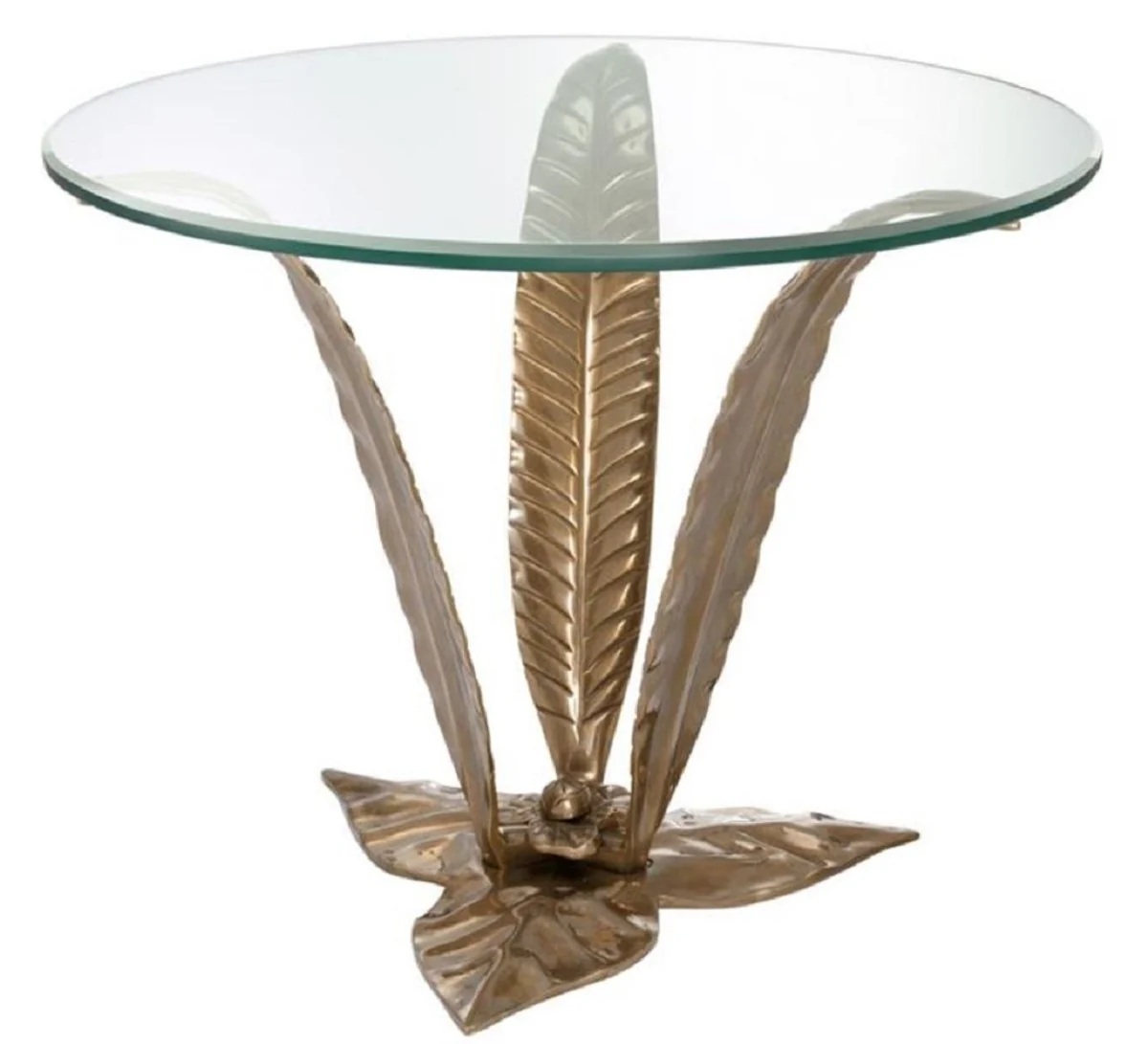 Casa Padrino mesa auxiliar de lujo con tapa de cristal latón vintage Ø 70 x H. 55 cm - Mobiliario de Sala de Estar