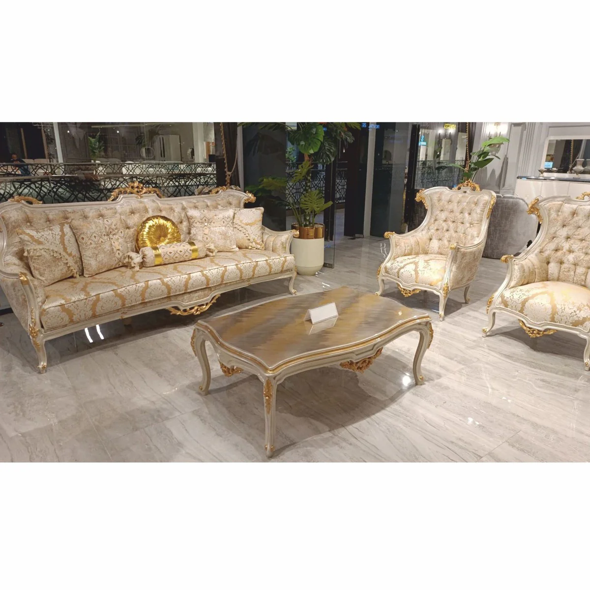 Casa Padrino mesa de centro barroco de lujo gris / oro 127 cm - Muebles de sal¨®n de estilo barroco