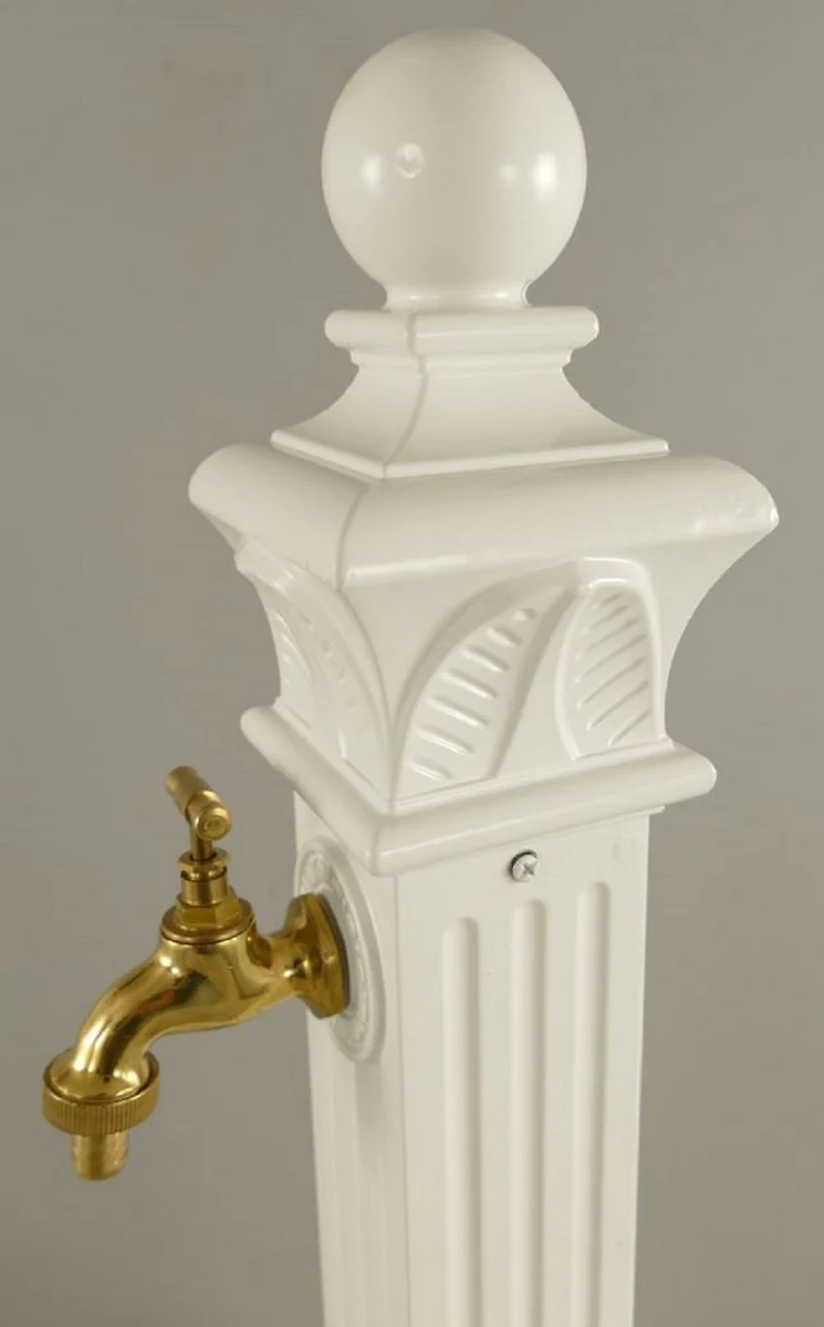 Casa Padrino columna de agua para jard¨ªn Art Nouveau blanco / oro 33 x 29 x A. 83 cm - Bomba de agua nost¨¢lgica de aluminio con grifo de lat¨®n - Accesorios de Jard¨ªn Barrocos y Art Nouveau