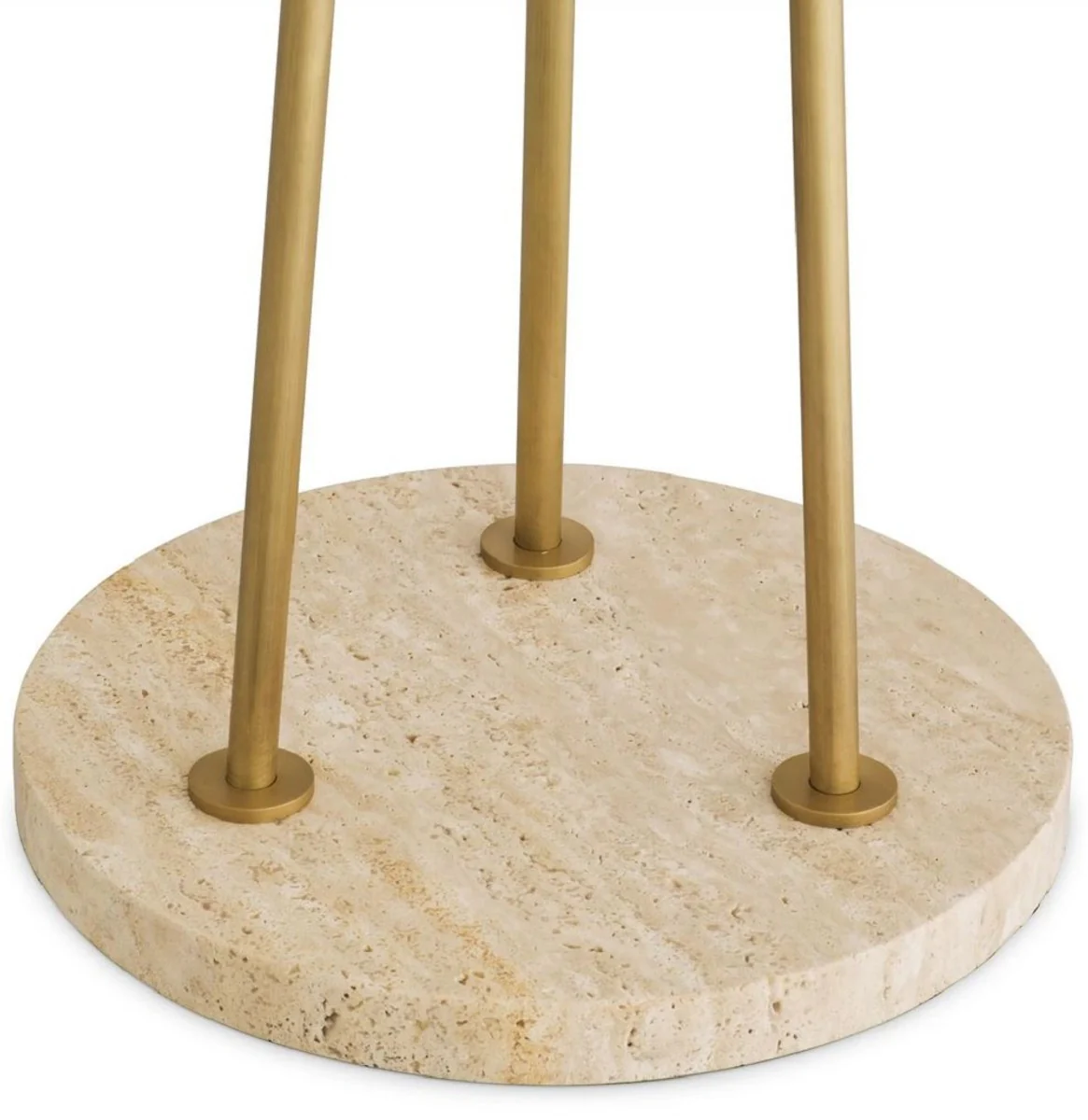 Casa Padrino lámpara de pie de lujo latón antiguo / beige / blanco Ø 70 x A. 185 cm - Lámpara moderna de acero con base de piedra natural travertino y pantalla redonda de vidrio - Colección de Lujo