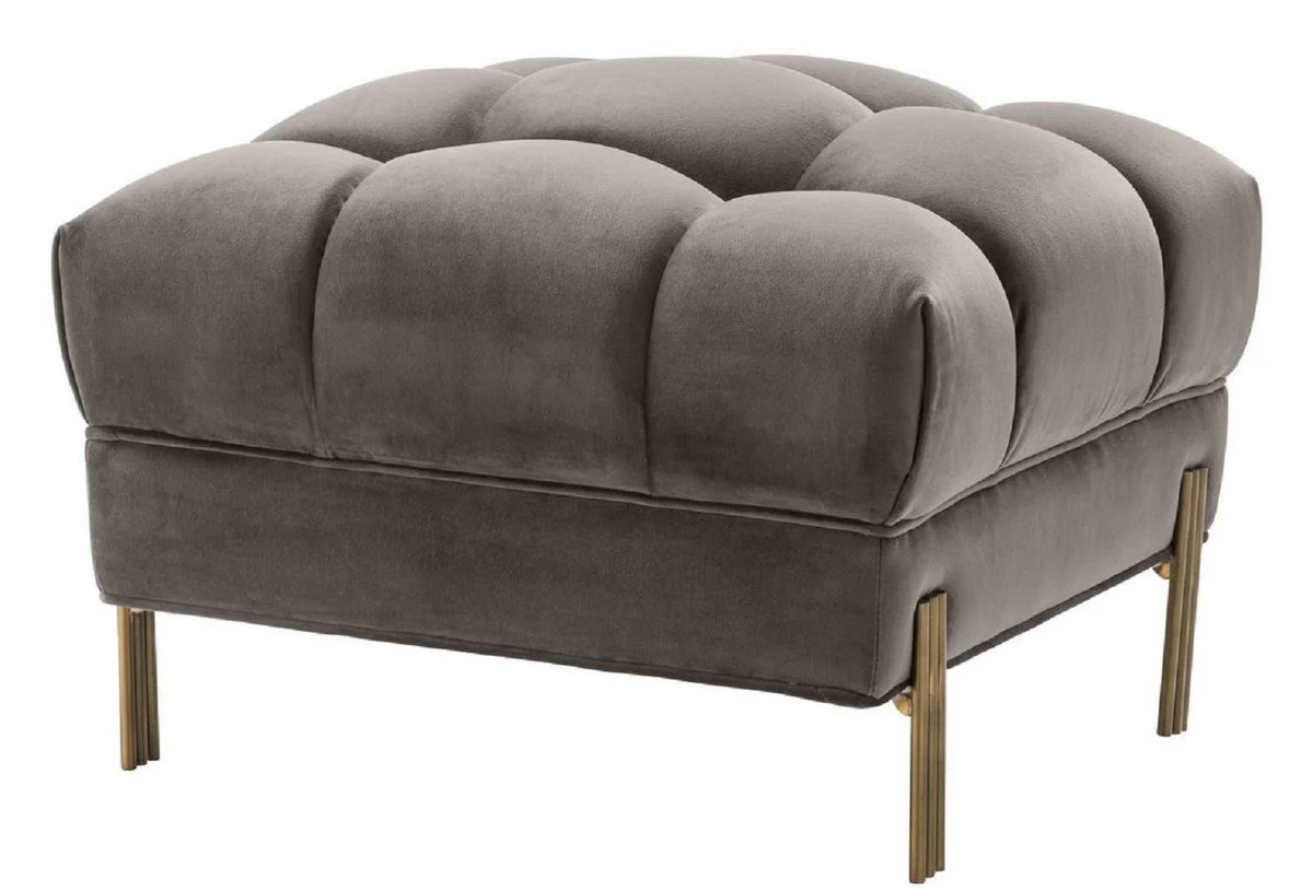 Casa Padrino taburete de pie de lujo gris / lat¨®n 59 x 59 x H. 43 cm - Taburete de Terciopelo con Patas de Acero Inoxidable - Muebles de Sal¨®n