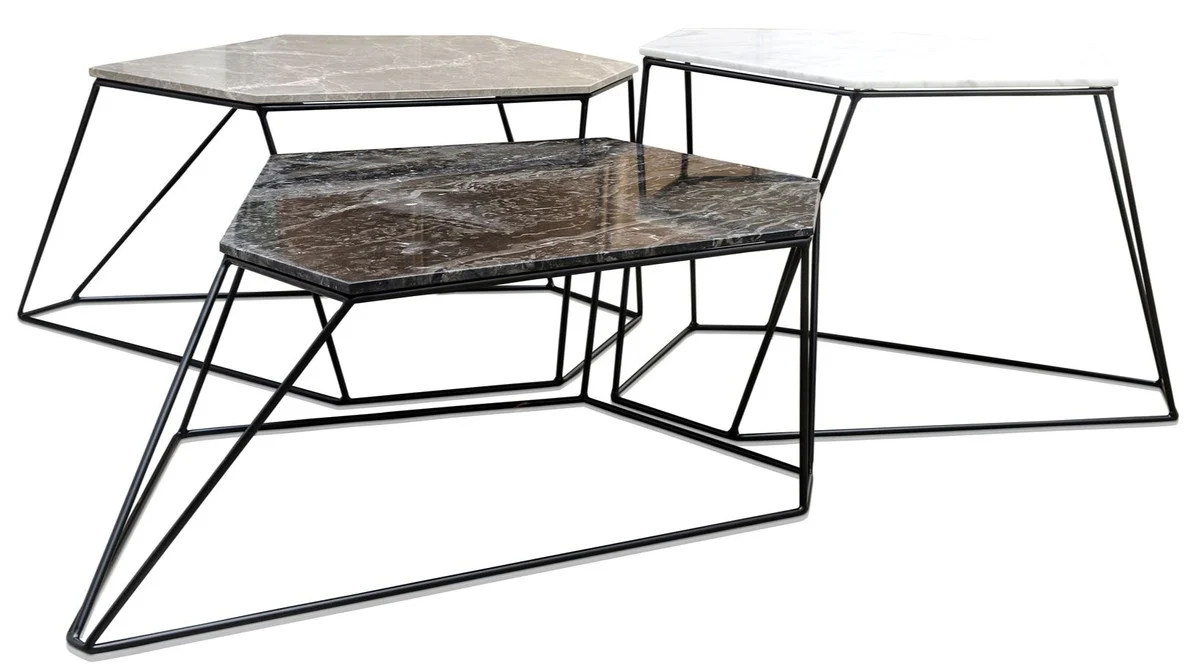 Casa Padrino mesa de centro de dise?o conjunto de 3 blanco / gris / negro - Muebles de Sal¨®n de Lujo