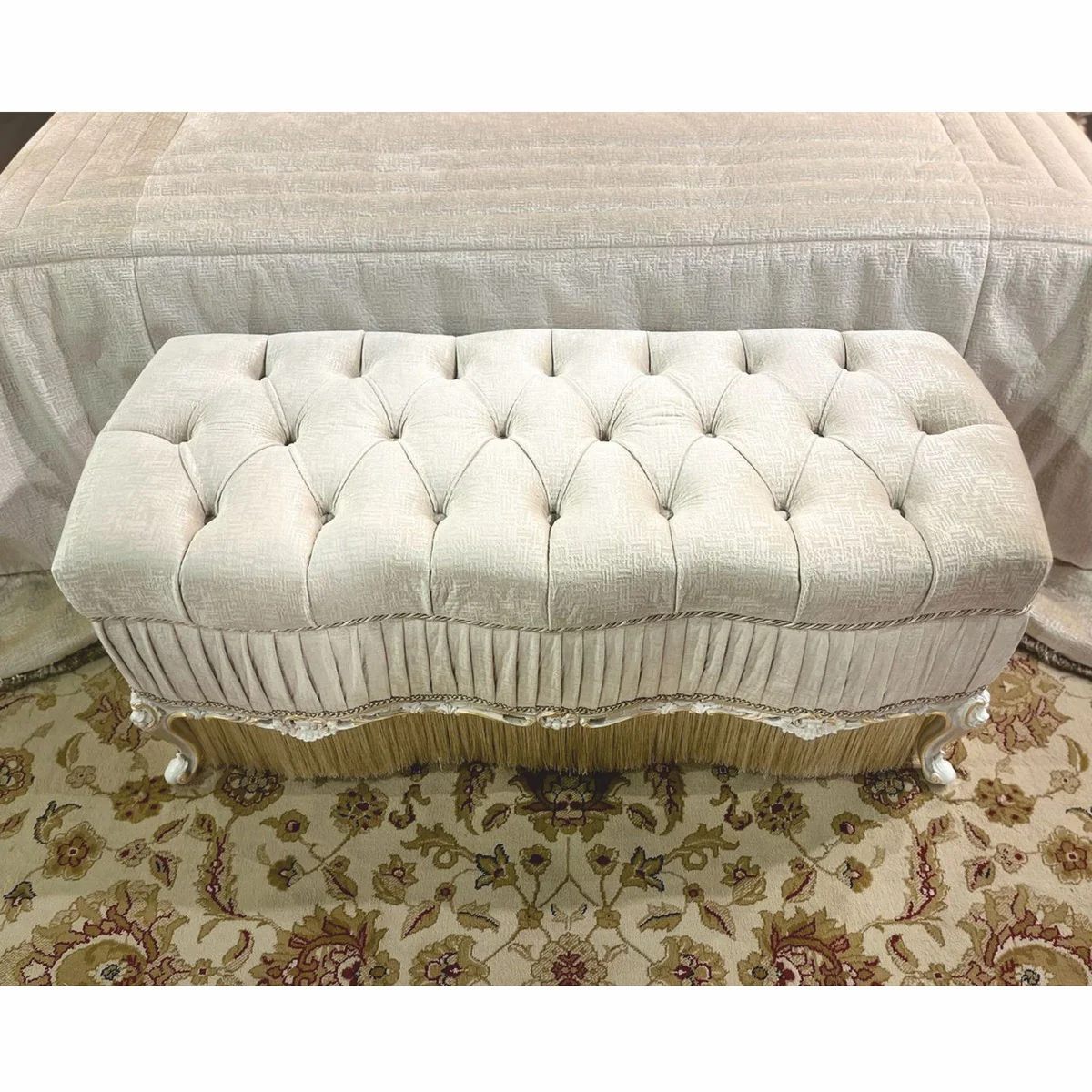 Casa Padrino banco barroco de lujo blanco / oro 132 cm - Muebles barrocos - Hecho en Italia