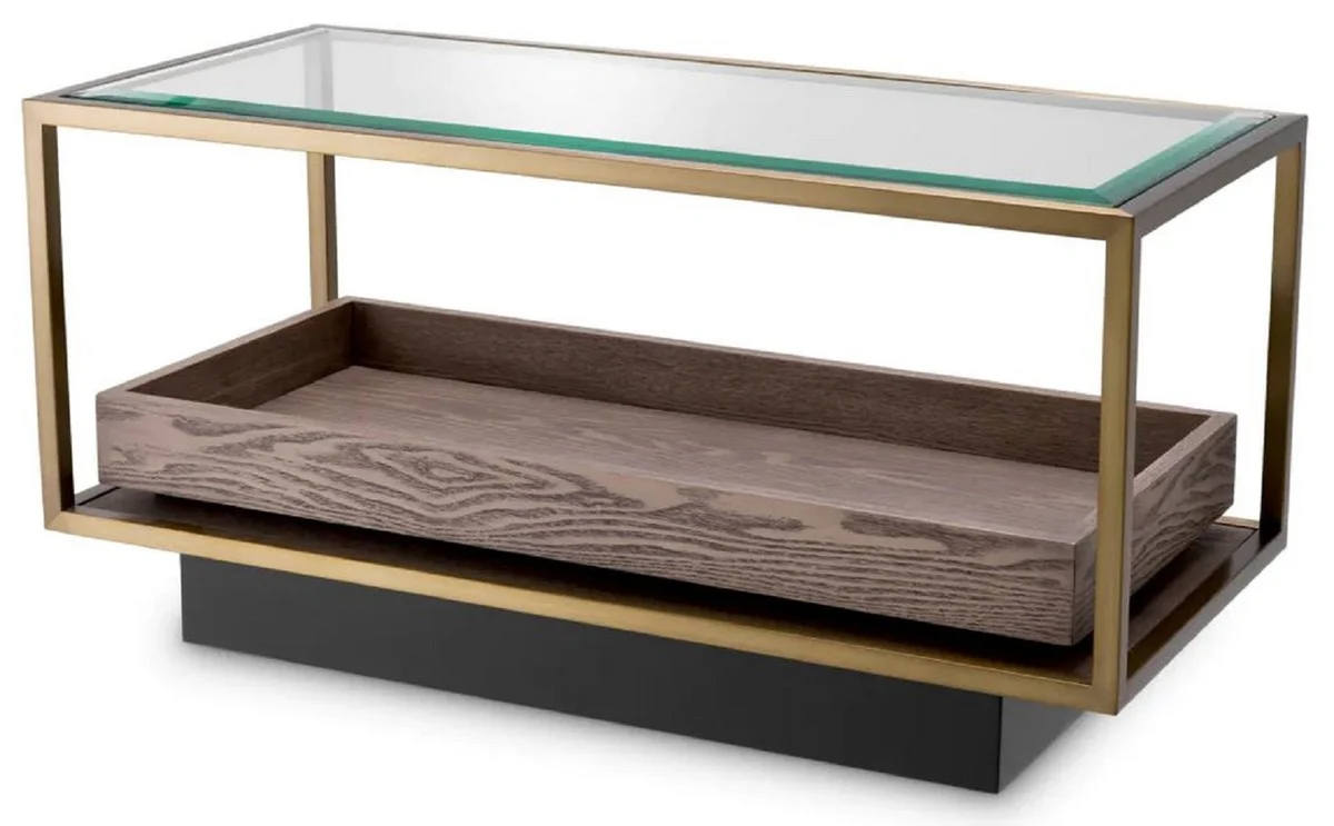 Casa Padrino mesa auxiliar de lujo lat¨®n / gris / negro 90 x 42 x A. 44 cm - Mesa de sal¨®n rectangular con tapa de vidrio - Mesa de hotel - Muebles de sal¨®n - Muebles de hotel - Muebles de lujo