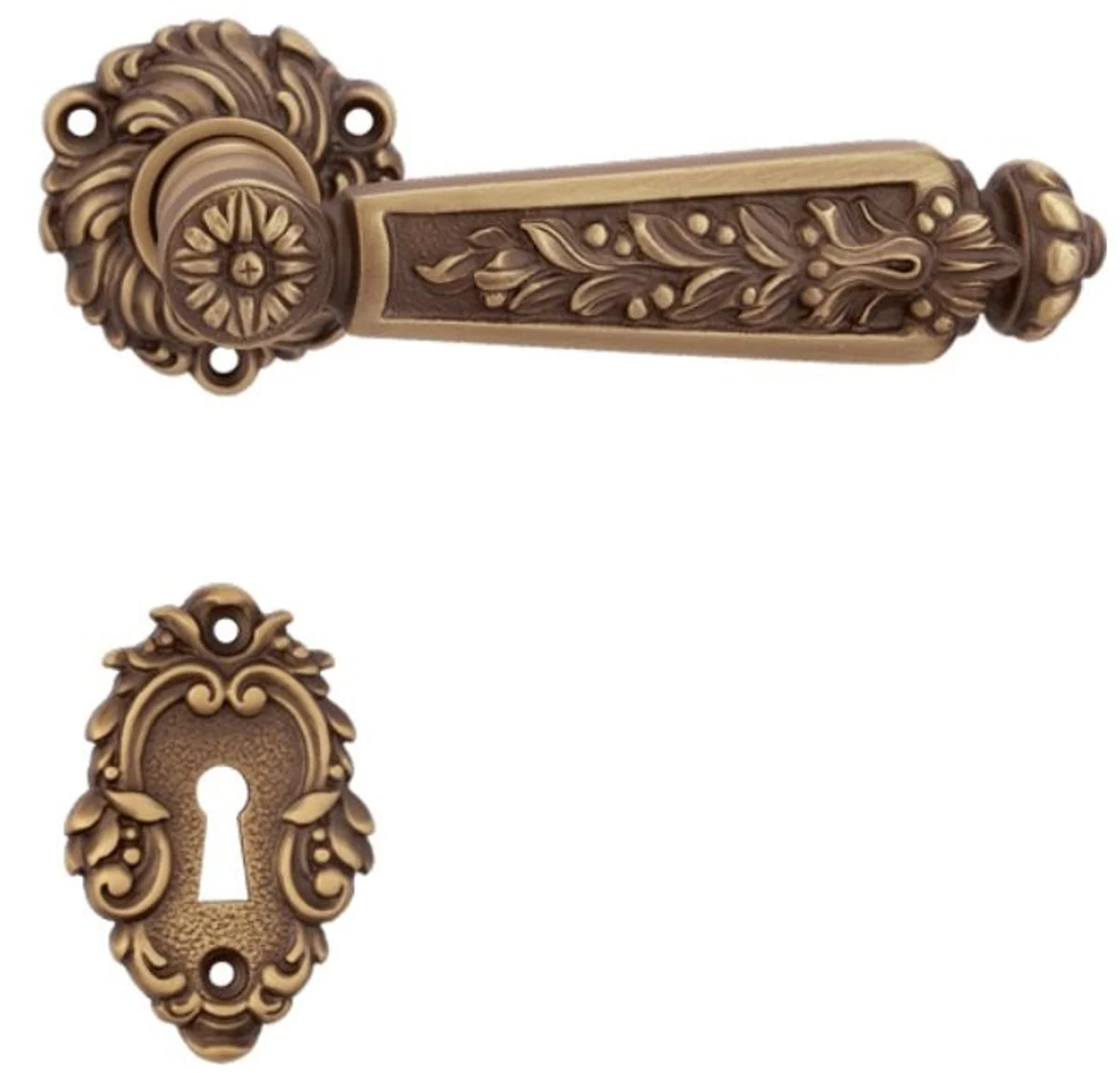 Casa Padrino conjunto de manija de puerta barroco latón patinado 14 x H. 5 cm - Muebles Barroco