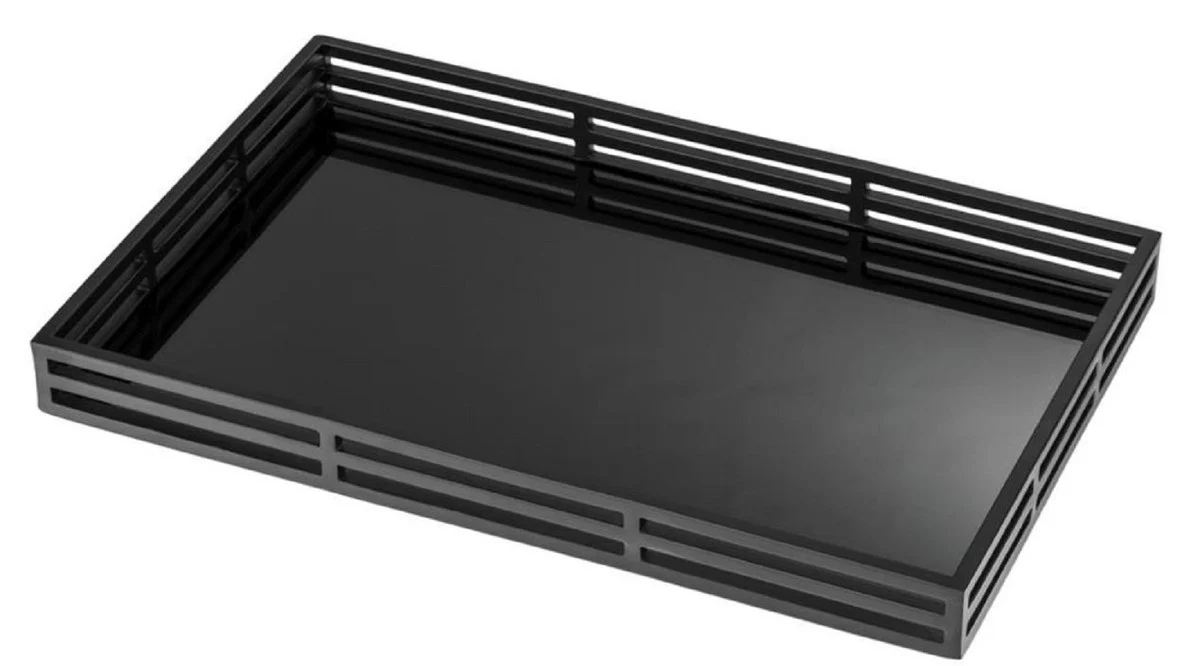 Casa Padrino bandeja de servicio de lujo negro mate / negro 56 x 36 x H. 5 cm - Bandeja de Acero Inoxidable con Espejo Negro