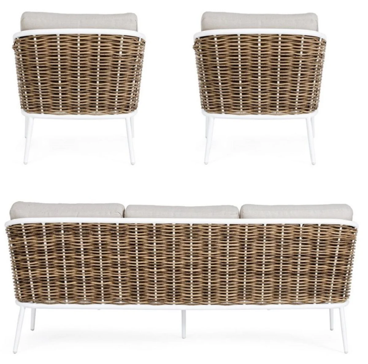 Casa Padrino conjunto de muebles de jard¨ªn de lujo gris / blanco / marr¨®n - 1 Sof¨¢ de Jard¨ªn y 2 Sillones de Jard¨ªn - Muebles de jard¨ªn - Muebles de piscina - Muebles de exterior - Muebles de lujo