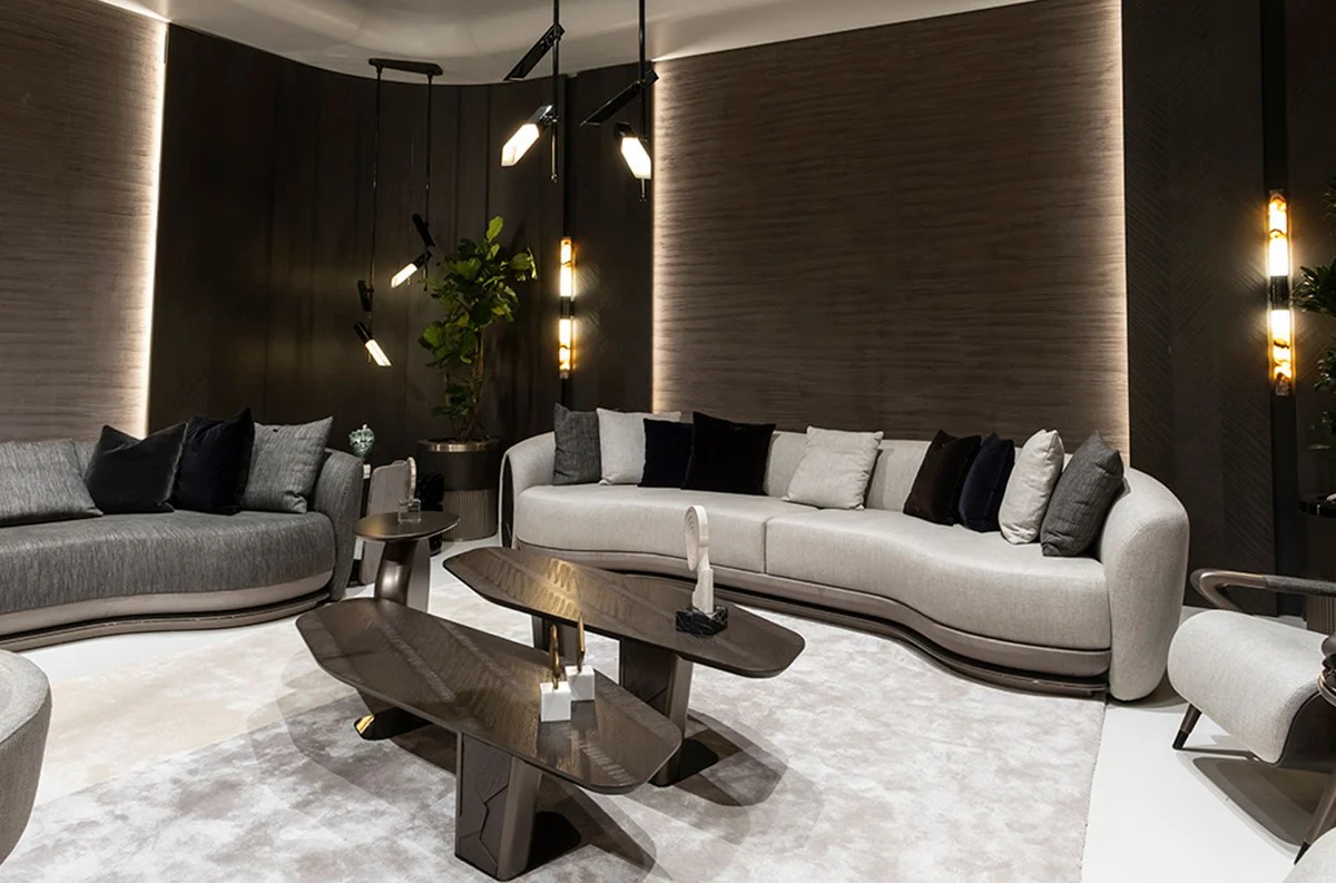 Casa Padrino sof¨¢ de lujo gris / marr¨®n oscuro / bronce 370 x 103 x A. 76 cm - Sof¨¢ de sal¨®n - Sof¨¢ de hotel - Muebles de sal¨®n - Muebles de hotel - Muebles de lujo - Colecci¨®n de lujo